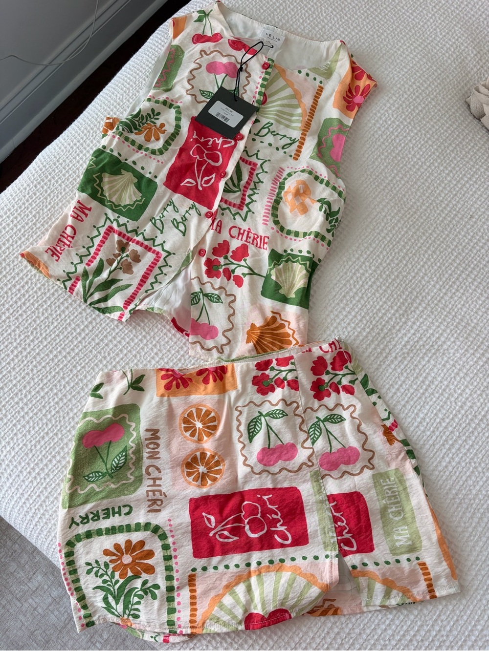 NWT Le Lis Emily Cherry Top + Matching Skirt Set Small